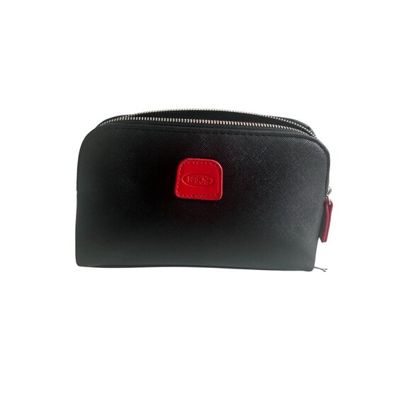 BRICS Black Leather Travel Cosmetic Makeup Toiletry Bag - Picture 1 of 6